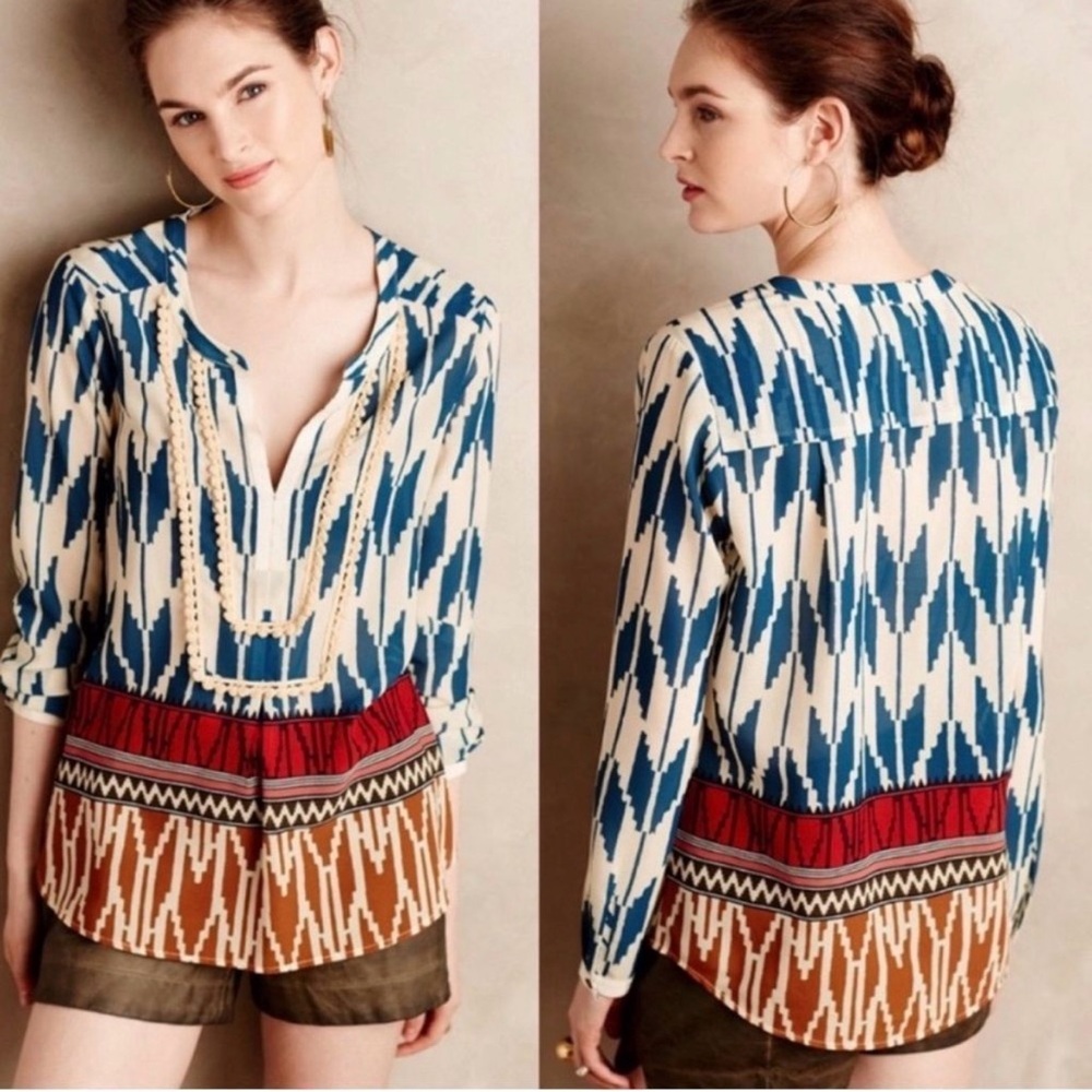 Anthropologie maeve Rohana embellished blouse Size 4 Artsy Vacation Resortwear